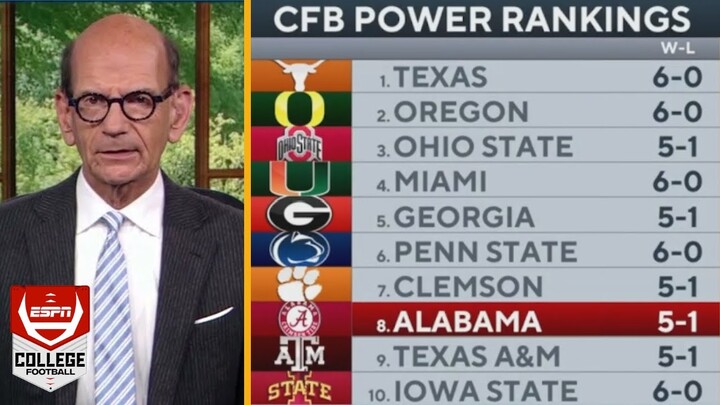 ESPN "Breaking Down" College Football Power Rankings Week 8: 1.Texas 2.Oregon 3.Ohio State 4.Miami?