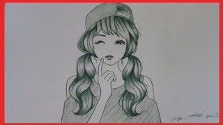 Cara Menggambar Anime  Cewek Korea Memakai Topi