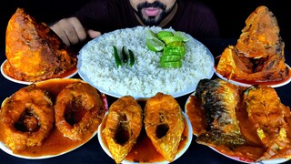 ROHU FISH HEAD & FISH CURRY, HILSA FISH CURRY, PANGASIUS FISH CURRY, RICE ASMR MUKBANG| #LiveToEATT