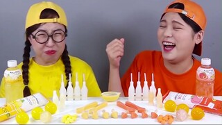 Món tráng miệng màu vàng và món tráng miệng màu cam Mukbang DONA #amthuchay