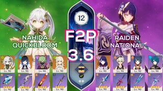 [F2P] NEW Spiral Abyss 3.6 Nahida QuickBloom & Shogun Raiden National Floor 12 9stars Genshin Impact