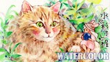 Postcard cat water color painting Process