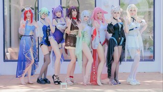 Eight high-temperature warriors 40-degree outdoor scene❤️ Genshin Impact swimsuit party❤️ started!