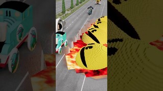 Skibidi Toilets & Cars Driving Between Skibidi Toilet Bollard & Pac-Man in Lava | BeamNG.Drive