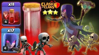 TH11 EPIC ATTACK | 17 WITCHES + 11 SKELETON SPELL | SO OP! STRATEGY CLASH OF CLANS