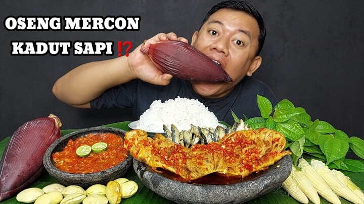 BIKIN NGILER... MAKAN OSENG BABAT MERCON PEDAS + LALAPAN JENGKOL MUDA MENTAH SAMBEL TERASI IKAN ASIN