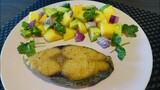 Healthy dinner Mackerel  (kingfish) with mango salad