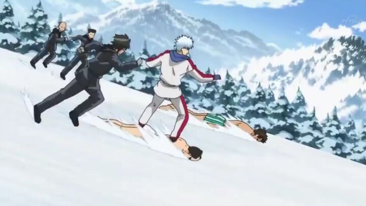 Gintama: Tanpa sadar mengubah dua orang menjadi papan seluncur salju, tapi mereka tidak bisa mengend