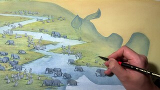 《苏丹的犀角》内页绘画过程 跟随飞鸟 回望草原