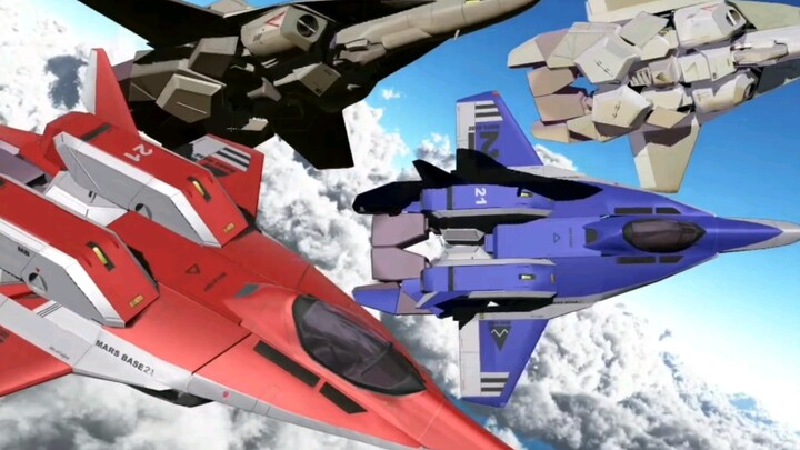 Super Dimension Fortress Mecha Genesis Zero Fighter Alpha Fighter, soaring high in the sky. . . .