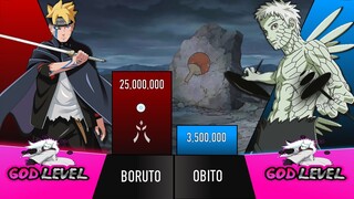 BORUTO VS OBITO POWER LEVELS🔥/Timeskip | Otsutsuki | All Power Levels