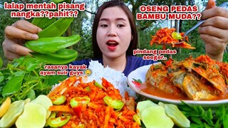 MAKAN LALAPAN PISANG MENTAH JENGKOL MENTAH OSENG REBUNG PINDANG KEPALA IKAN#mukbanglalapanmentah