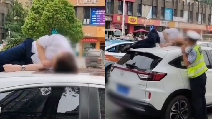 男子酒后在车顶睡着，早上迷迷糊糊被交警唤醒：这哥们儿素质极高