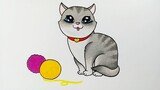 Cara menggambar kucing lucu || Belajar menggambar dan mewarnai