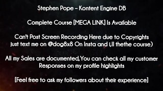 Stephen Pope course - Kontent Engine DB download