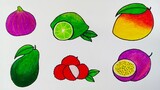 Belajar menggambar buah buahan || Cara menggambar dan mewarnai macam macam buah