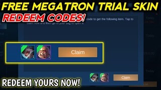 FREE MEGATRON REDEEM CODE TRIAL SKIN FOR 3 DAYS! REDEEM NOW IN MOBILE LEGENDS!