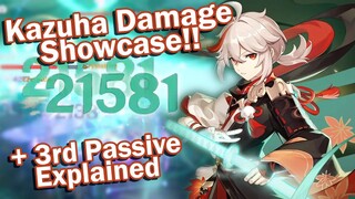 C0 Kazuha Main DPS & EM Support Damage Test/Showcase! + 3rd Passive Talent Explained