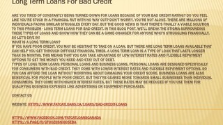 Long Term Loans For Bad Credit