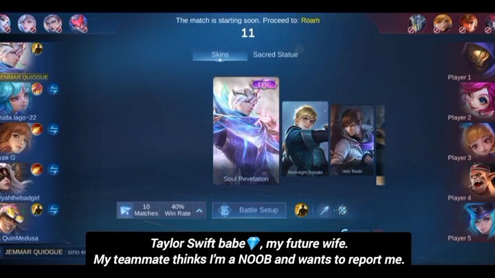 Taylor Swift babe💎, my future wife.Gusion solo in Ranked. My teammate thinks I'm a NOOB and wants t