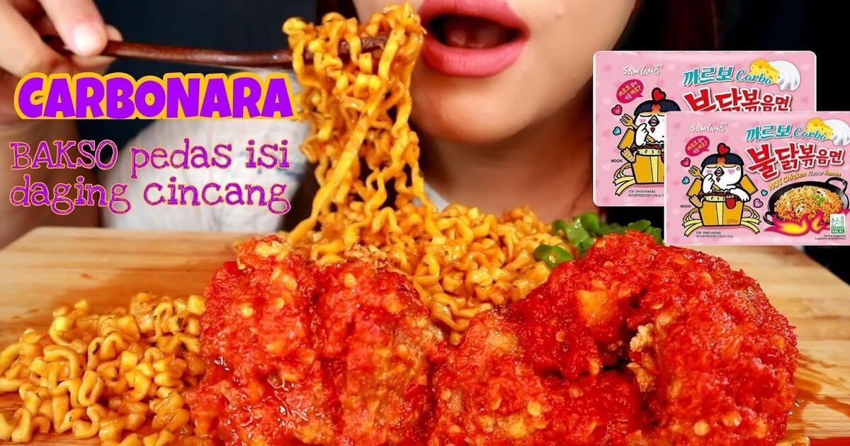 Asmr Samyang Carbonara Bakso Isi Daging Cincang Pedas Asmr Mukbang Indonesia Bilibili