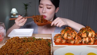 [Mukbang TV] - Mì đen vị cay 3 gói | ASRM