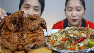 CRISPY AIR FRYER WHOLE BUTTERFLY CHICKEN + PANCIT BIHON | MUKBANG PHILIPPINES