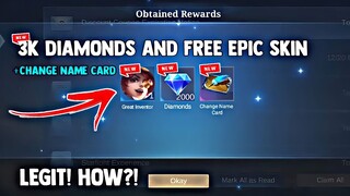 NEW! HOW TO GET 3K DIAMONDS AND EPIC SKIN + CHANGE NAME CARD! LEGIT! FREE! | MOBILE LEGENDS 2023