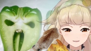 Green pepper falls in love with squid, a love story across species! Be careful if you are curious!