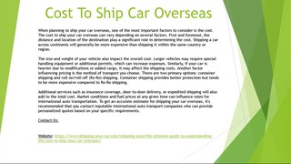 Cost To Ship Car Overseas