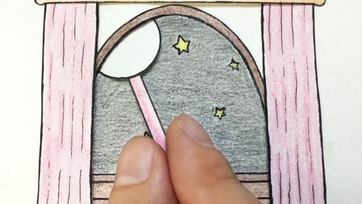 [Hand-drawn stop-motion animation] Pick off the moon and make it into a lollipop
