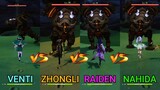 Nahida vs Raiden vs Zhongli vs Venti! who is the best archon? GAMEPLAY COMPARISON