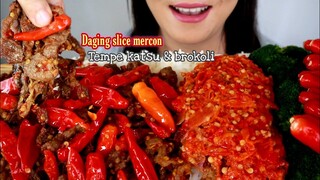 ASMR OSENG MERCON DAGING SLICE + TEMPE KATSU + BROKOLI | ASMR MUKBANG INDONESIA