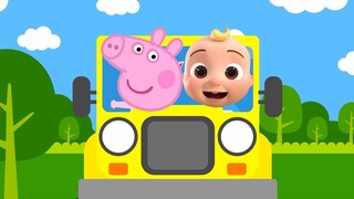 WHEELS ON THE BUS WITH COCOMELON  & PEPPA PIG COLLABORATION | Nursery Rhymes Dance Challenge
