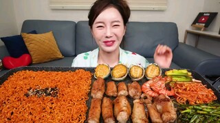 Crunchy✨ Beef Intestines Dae-chang Korean Buldak Ramen Shrimp Seafood Mukbang ASMR