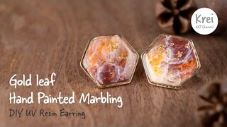 UV Resin - Gold leaf & Hand Painted Marbling in Earring