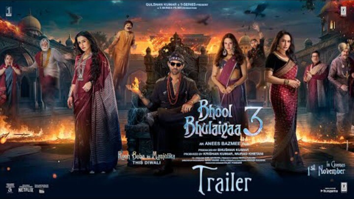 Bhool Bhulaiyaa 3 (Official Trailer): Kartik Aaryan,vidyab,Madhuri D,Triptii | Aness B | Bhushan K ☞