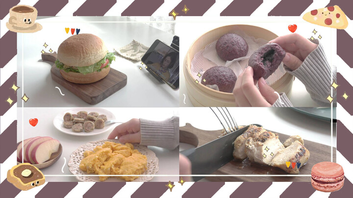 [Food]Chicken chop burger and purple rice sesame-stuffed bun