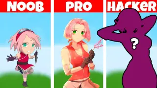 ✨ Sakura Haruno Pixel Art in Minecraft✨ - How to Draw? NOOB vs PRO vs HACKER
