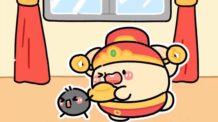 The God of Wealth gave me gold coins, but they were big chocolate gold coins~ [Good morning, Egg]