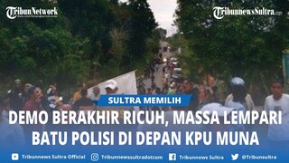 Aksi Demonstrasi Depan Kantor KPU Muna Sulawesi Tenggara Berujung Ricuh, Massa Lempar Batu ke Polisi