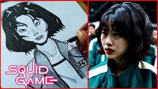 How To Draw SQUID GAME | Player No 067 (KANG SAE-BYEOK) - Cara Menggambar