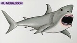 Cara menggambar ikan hiu megalodon || Menggambar hiu purba