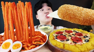 ASMR MUKBANG 떡볶이 & 핫도그 & 치즈 피자 FIRE Noodle Tteokbokki & HOT DOG & CHEESE PIZZA EATING SOUND!