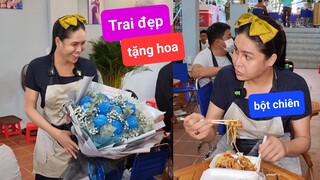 DIVA Cát Thy được Trai đẹp tặng hoa, review Bột chiên - Ẩm thực Cha Rồng bánh tráng trộn