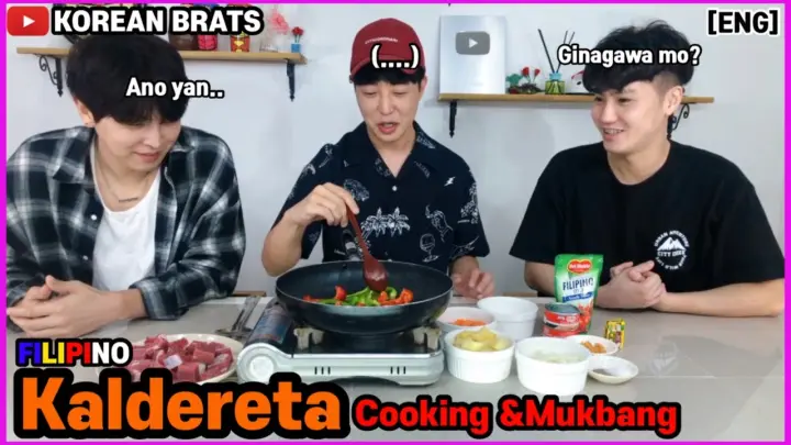 [MUKBANG] Korean guys try to cook Kaldereta #85 (ENG SUB)