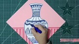 vas porselen biru dan putih menggambar garis anak-anak tutorial seni lukis kreatif anak-anak