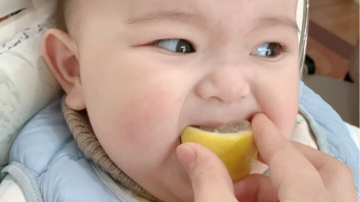 8-month-old human cub eats lemon for the first time in life