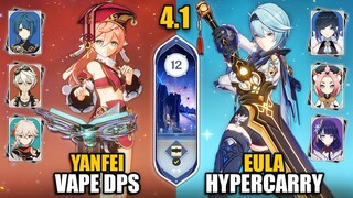 F2P Yanfei Vape DPS & C0 Eula Hypercarry Team | Spiral Abyss 4.1 Floor 12 9 Stars | Genshin Impact