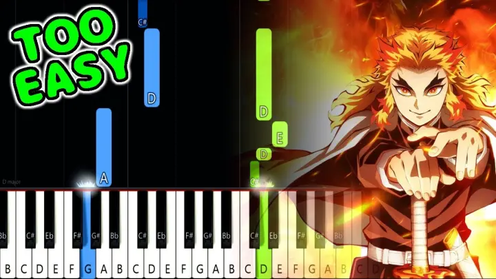 Homura - Demon Slayer: Kimetsu no Yaiba:Mugen Train Theme Song - EASY Piano Tutorial [animelovemen]